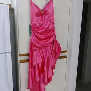 Coral high slit evening gown